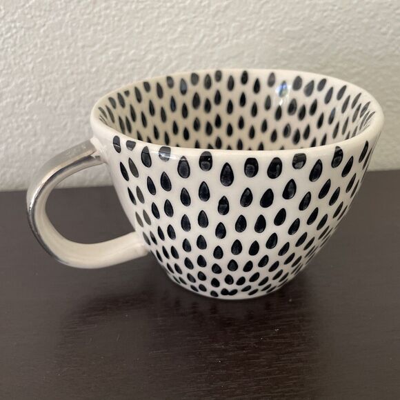 The Old Pottery Company Other - Old Pottery Co Black Drips Drops Bullseye Silver Handle Asymmetrical Mug Cute